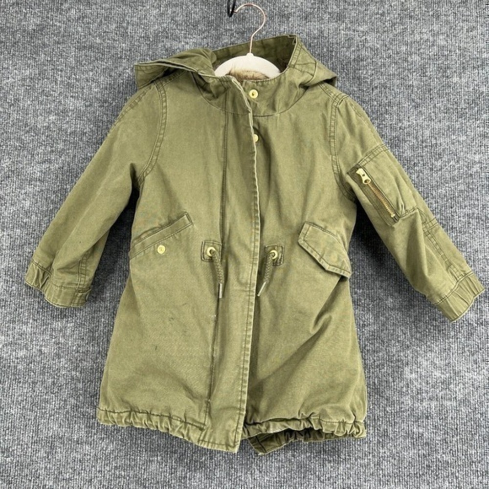 Baby Gap Girls 3T Olive Green Coat Anorak Hooded Heavyweight Removable Fur Vest
